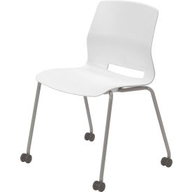 Imme Armless Stacking Chair with Casters, Polypropylene, White Seat/Silver Frame