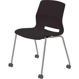 Imme Armless Stacking Chair with Casters, Polypropylene, Black Seat/Silver Frame