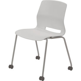 Imme Armless Stacking Chair with Casters, Polypropylene, Light Gray Seat/Silver Frame
