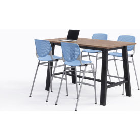 Midtown 72"x 36" Bistro Height Table, 4 Kool Chairs, Studio Teak Top/Periwinkle