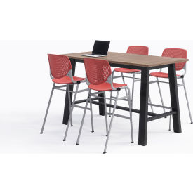 Midtown 72"x 36" Bistro Height Table, 4 Kool Chairs, Studio Teak Top/Coral
