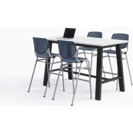 Midtown 72"x 36" Bistro Height Table, 4 Kool Chairs, Designer White Top/Navy