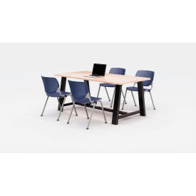 Midtown 72"x 36" Cafe Height Table, 4 Kool Chairs, Kensington Maple Top/Navy
