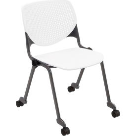 Kool Armless Stacking Chair with Casters, Polypropylene, White Seat/Black Frame