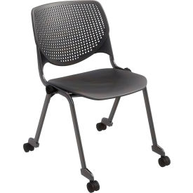 Kool Armless Stacking Chair with Casters, Polypropylene, Black Seat/Frame