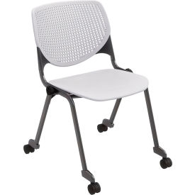 Kool Armless Stacking Chair with Casters, Polypropylene, Light Gray Seat/Black Frame