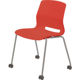 Imme Armless Stacking Chair with Casters, Polypropylene, Coral Seat/Silver Frame