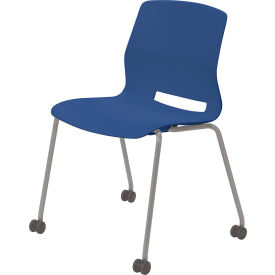 Imme Armless Stacking Chair with Casters, Polypropylene, Navy Seat/Silver Frame