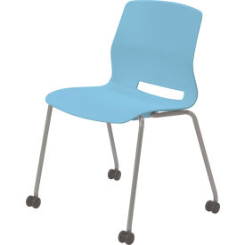 Imme Armless Stacking Chair with Casters, Polypropylene, Sky Blue Seat/Silver Frame