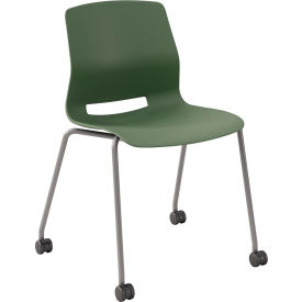 Imme Armless Stacking Chair with Casters, Polypropylene, Slate Green Seat/Silver Frame