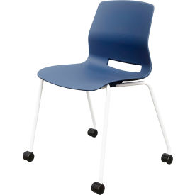 Imme Armless Stacking Chair with Casters, Polypropylene, Navy Seat/White Frame