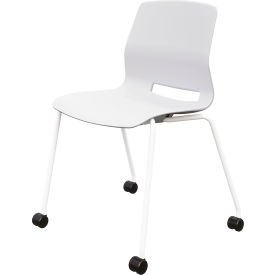 Imme Armless Stacking Chair with Casters, Polypropylene, White Seat/Frame