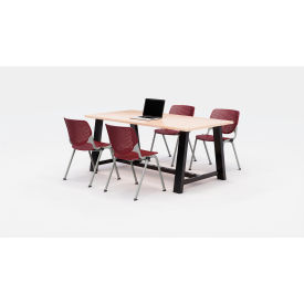 Midtown 72"x 36" Cafe Height Table, 4 Kool Chairs, Maple Top/Burgundy