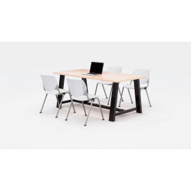 Midtown 72"x 36" Cafe Height Table, 4 Kool Chairs, Maple Top/White