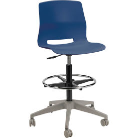 Imme Stacking Drafting Stool with Casters, Polypropylene, Navy Seat/Silver Frame