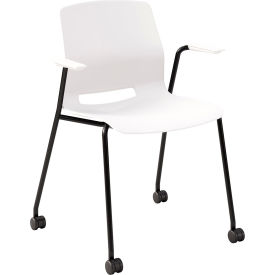 Imme Stacking Chair with Fixed Arms & Casters, Polypropylene, White Seat/Black Frame