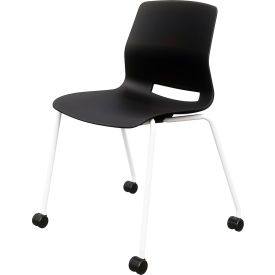 Imme Armless Stacking Chair with Casters, Polypropylene, Black Seat/White Frame