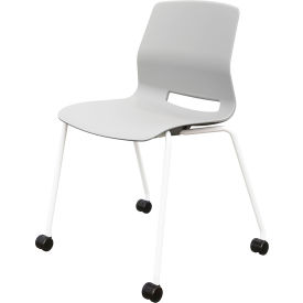 Imme Armless Stacking Chair with Casters, Polypropylene, Light Gray Seat/White Frame