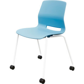 Imme Armless Stacking Chair with Casters, Polypropylene, Sky Blue Seat/White Frame
