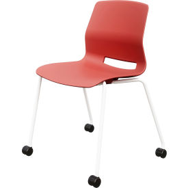 Imme Armless Stacking Chair with Casters, Polypropylene, Coral Seat/White Frame