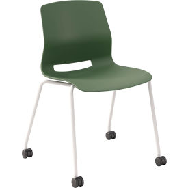 Imme Armless Stacking Chair with Casters, Polypropylene, Slate Green Seat/White Frame