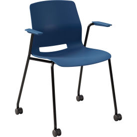 Imme Stacking Chair with Fixed Arms & Casters, Polypropylene, Navy Seat/Black Frame