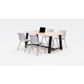Midtown 72"x 36" Cafe Height Table, 4 Kool Chairs, Kensington Maple Top/Light Gray