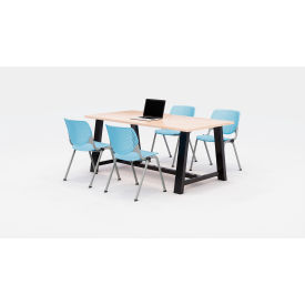Midtown 72"x 36" Cafe Height Table, 4 Kool Chairs, Maple Top/Sky Blue