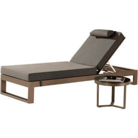 Amber Chaise Lounge with Sunproof Black Cushions, Brown Frame