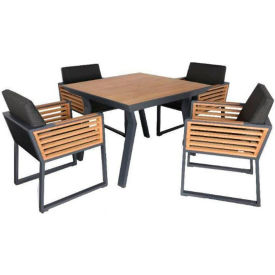 Avant Dining Set For 4 with Teak Side Panels, Teak Table Top, Sunproof Black Cushions