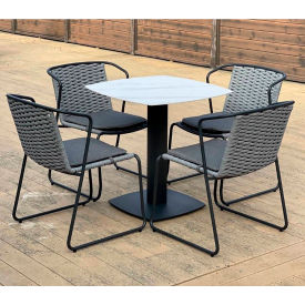 Martinique Bistro Set For 4, Woven Rope, Sintered Stone Table Top, Charcoal Gray Frame