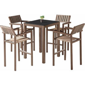 Amber Bar Set For 4 with Arms, Frosted Black Glass Top, Brown Mesh & Frame