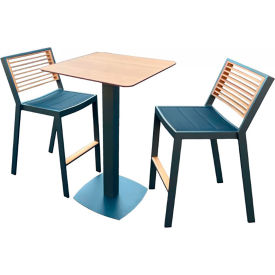 Martinique Bistro Bar Set For 2 with Armless Chairs, HPL Teak Top, Charcoal Gray Frame