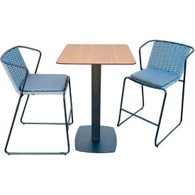 Martinique Bistro Bar Set For 2, Gray Rope, HPL Teak Top, Charcoal Gray Frame