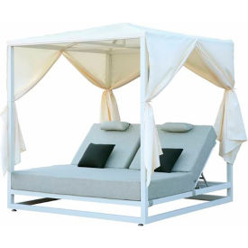 Riviera Daybed with Pitched Top & Sunproof Light Gray Cushions, White Frame, Off-White Canopy