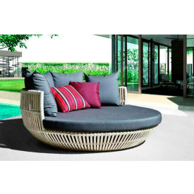 Apricot Low Back Daybed with Sunproof Light Gray Cushions, White Frame, Ivory White Wicker