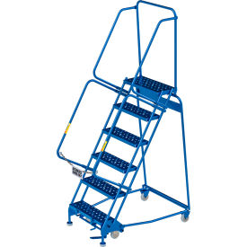 6 Step Steel Rolling Ladder, 24"W Perforated Step