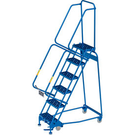 6 Step Narrow Steel Rolling Ladder, 16"W Perforated Step