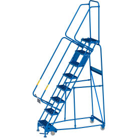 8 Step Narrow Steel Rolling Ladder, 16"W Perforated Step