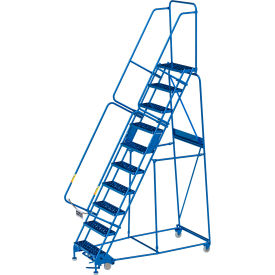 10 Step Steel Rolling Ladder, 24"W Perforated Step