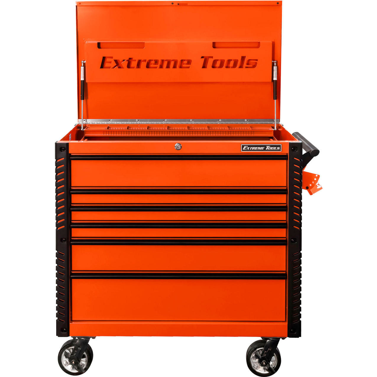 6-Drawer Tool Cart with Bumpers, 41-3/4"W x 25-3/4"D x 43"H, Orange with Black Trim