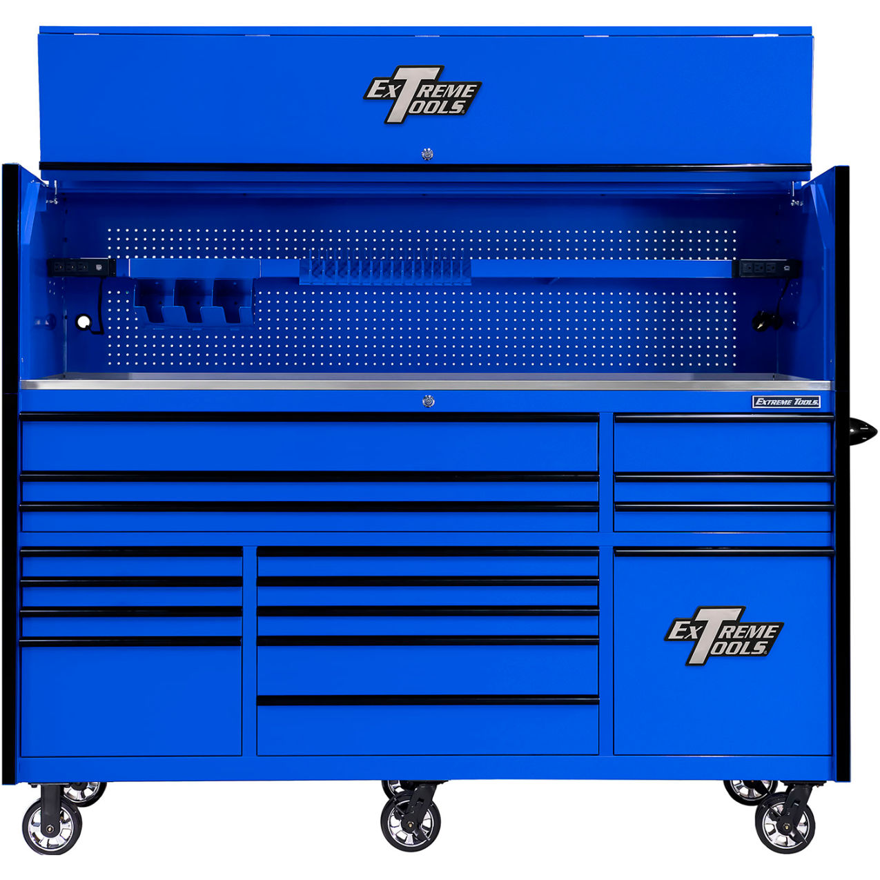 Workstation Hutch & Roller Cabinet Combo, 84"W x 30"D x 69-5/8"H, Blue/Black Trim