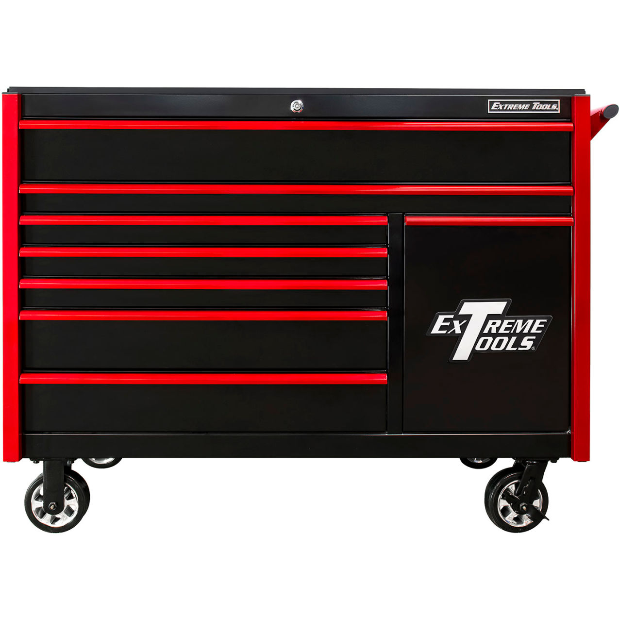 8-Drawer Roller Cabinet, 54-5/8"W x 25"D x 42-1/2"H, Black with Red Trim