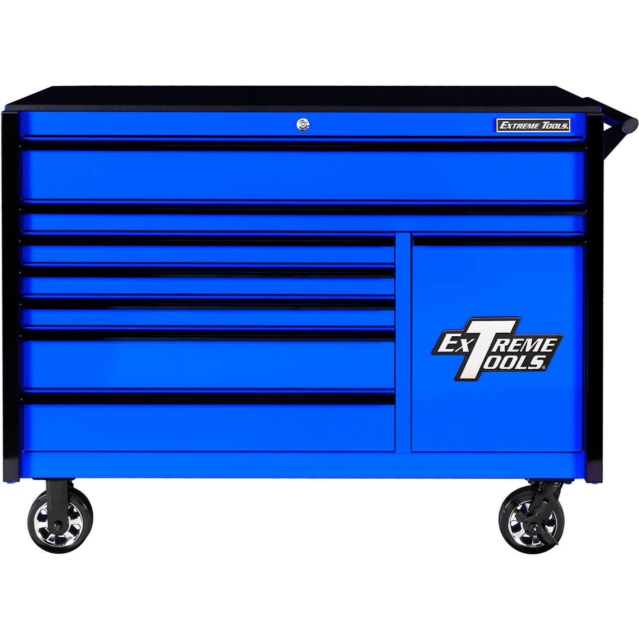 8-Drawer Roller Cabinet, 54-5/8"W x 25"D x 42-1/2"H, Blue with Black Trim