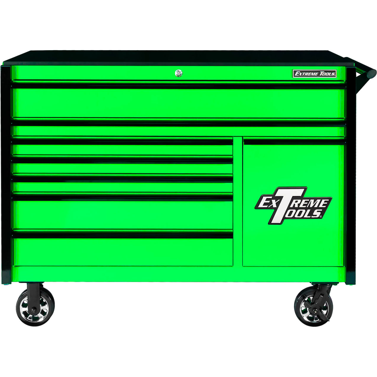 8-Drawer Roller Cabinet, 54-5/8"W x 25"D x 42-1/2"H, Green with Black Trim