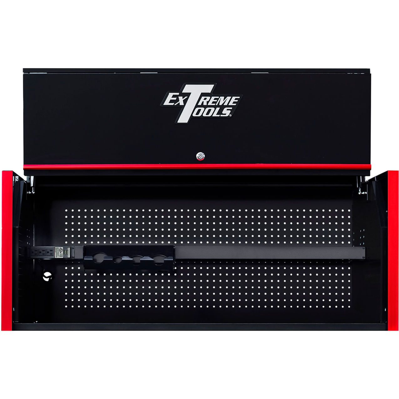 Power Workstation Hutch, 54-5/8"W x 25"D x 22-1/4"H, Black with Red Trim