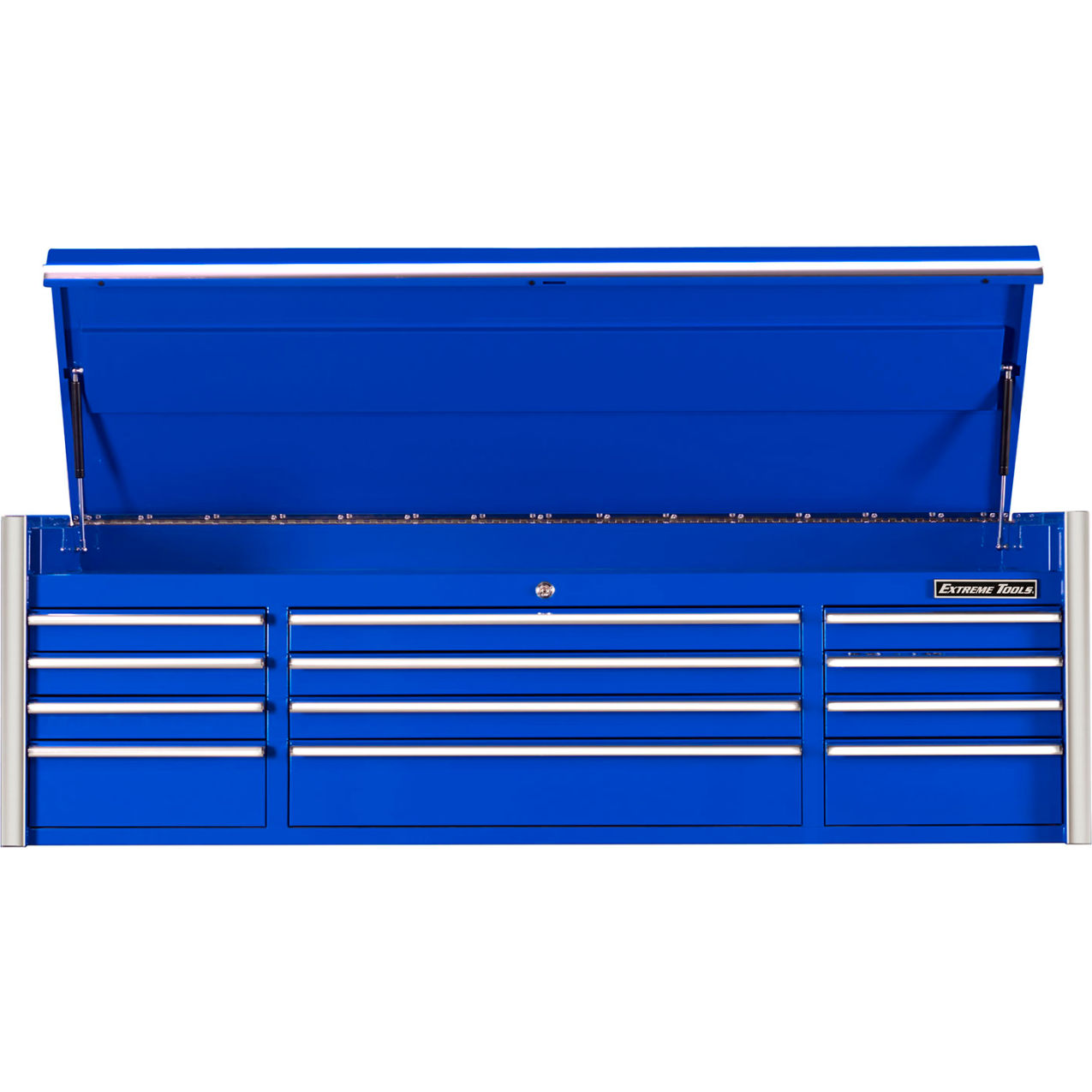 12-Drawer Top Chest, 72"W x 25"D x 22-1/4"H, Blue with Chrome Trim