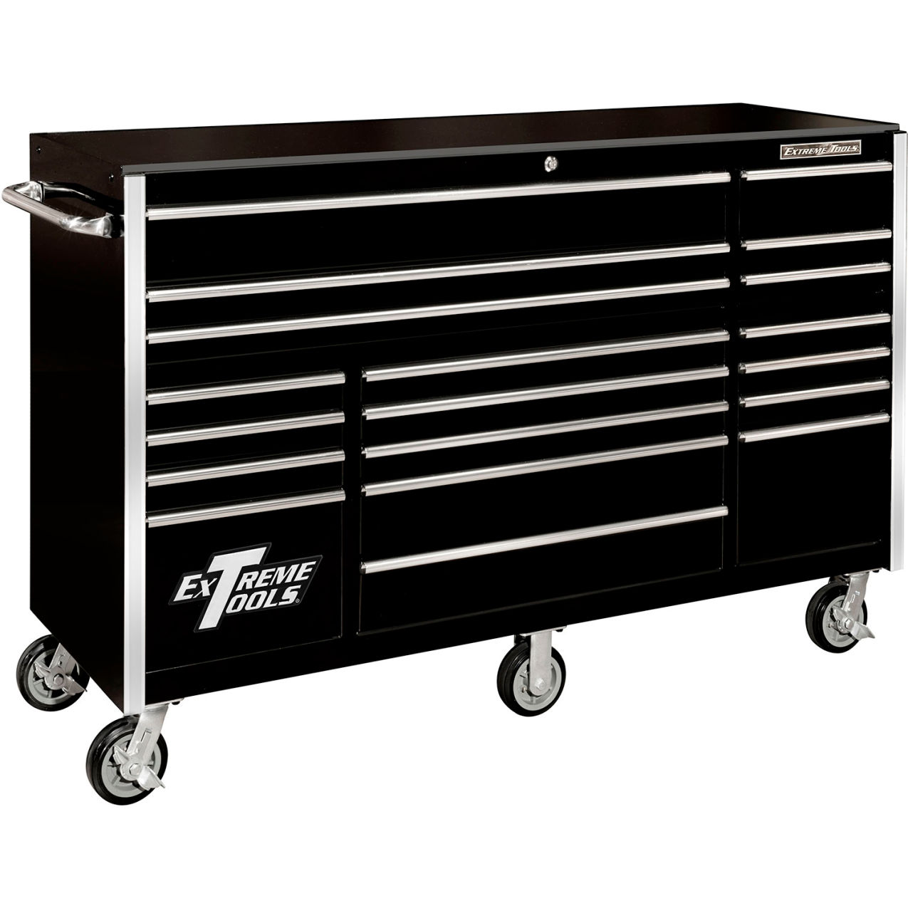 19-Drawer Rolling Tool Cabinet, 72"W x 25"D x 47"H, Black with Chrome Trim