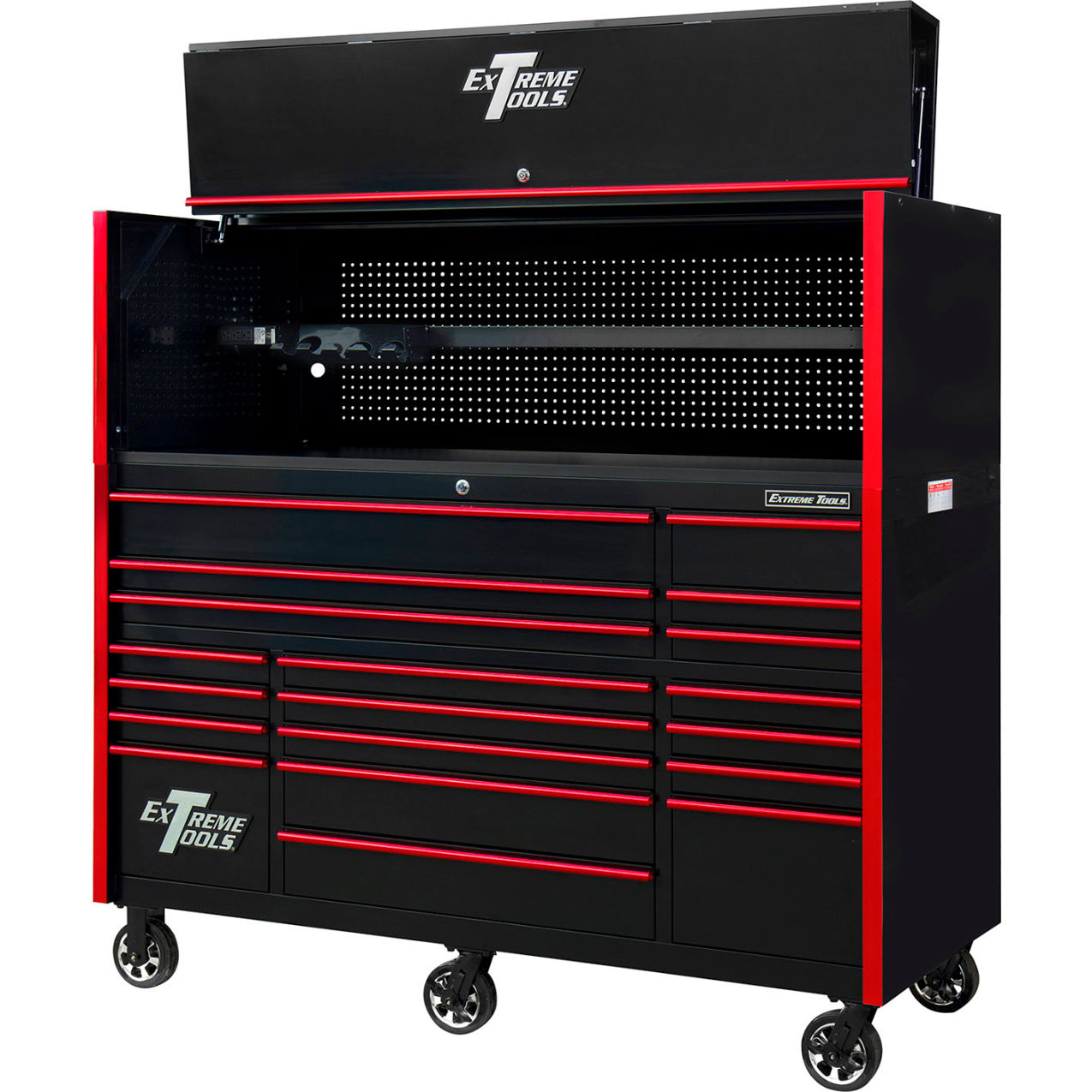 19-Drawer Rolling Tool Cabinet, 72"W x 25"D x 47"H, Black with Red Trim
