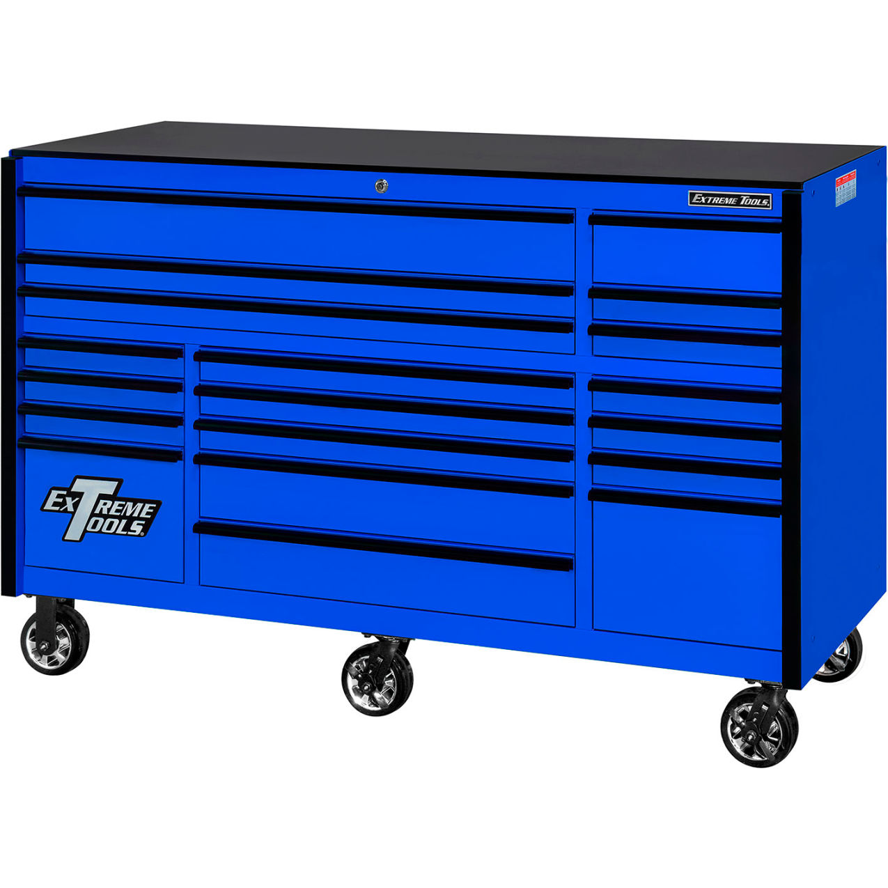 19-Drawer Rolling Tool Cabinet, 72"W x 25"D x 47"H, Blue with Black Trim